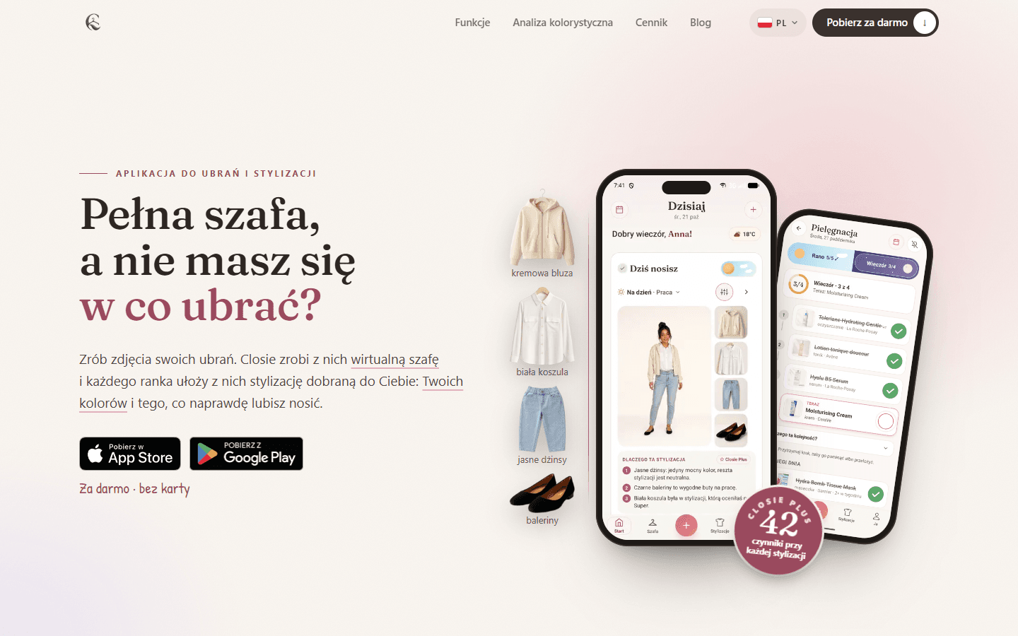 Closie: strona na komputerze